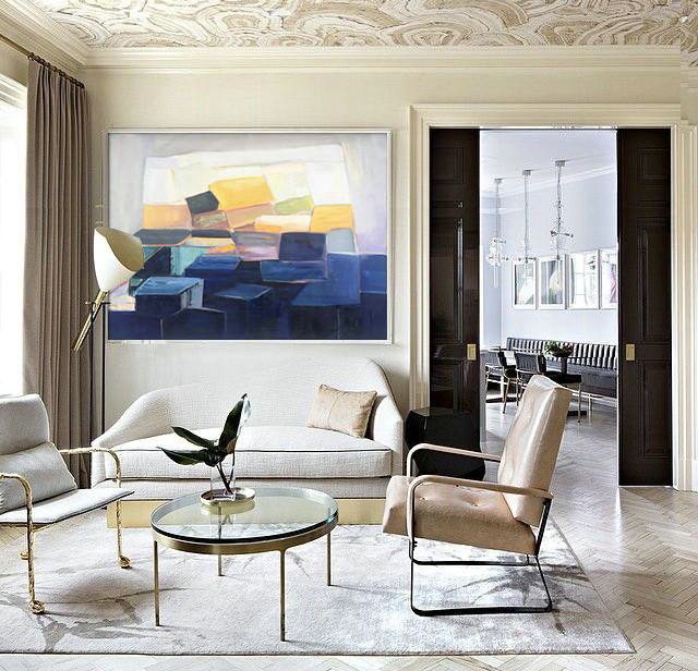 Abstract Painting Extra Large Canvas Art,Horizontal Palette Knife Contemporary Art,Contemporary Art Canvas Painting,Grey,Yellow,Dark Blue,Purple.etc